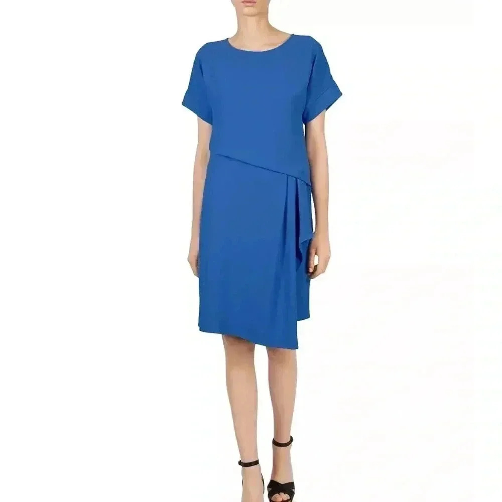 Gerard Darel Paris “Rimini” Crepe Asymmetrical Drape Dress Blue EU 40/US 10 EUC‌
